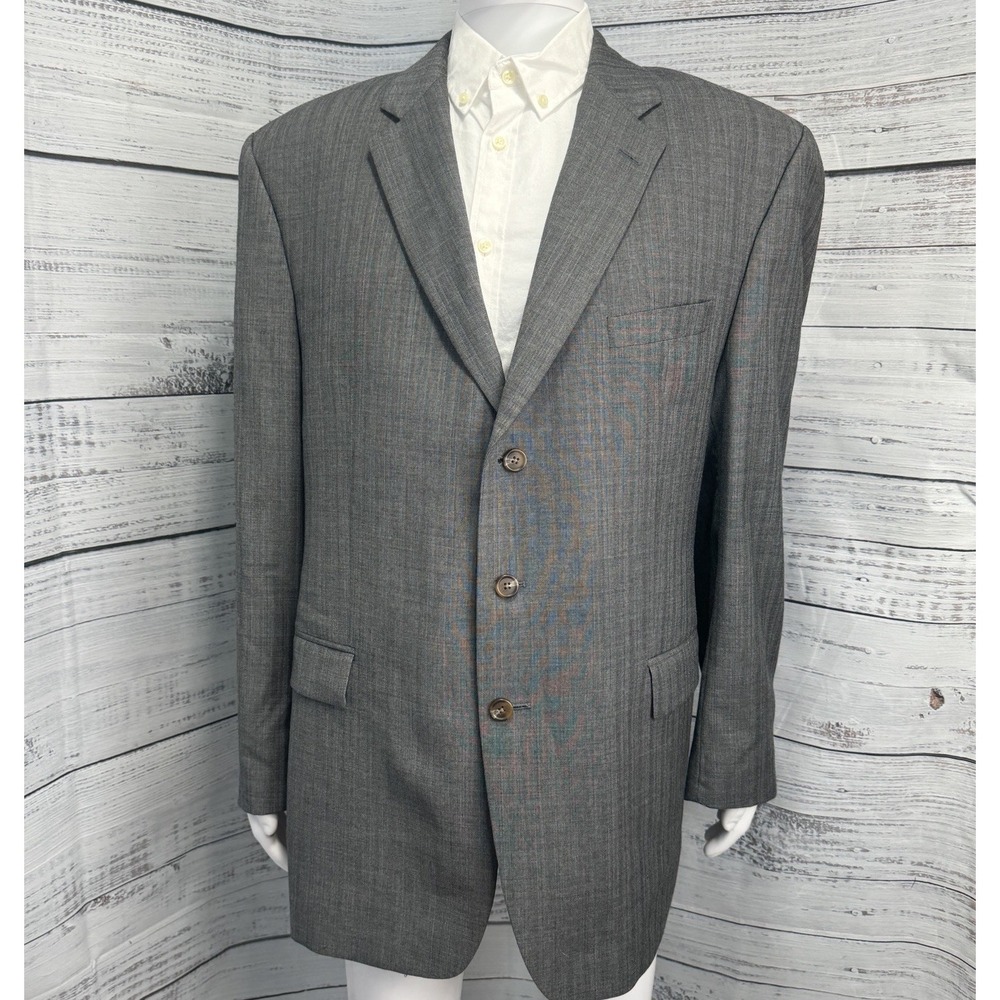 VTG 48L Lauren Ralph Lauren Wool Gray 2-Piece Suit Herringbone 40x28 Classic Fit - Picture 1 of 16